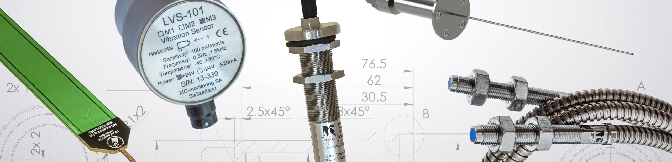 test MC-monitoring sensor range for rotating machinery: vibration, air gap, magnetic flux, proximity and displacement probes